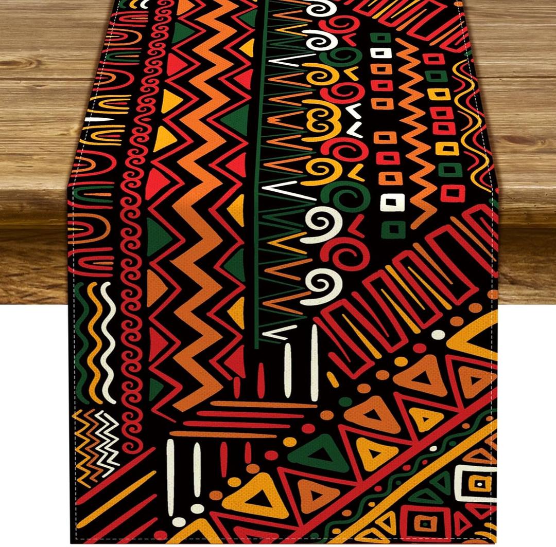 Sunwer Kwanzaa Table Runner Juneteenth African American Heritage Festival Holiday Party Decoration Home Kitchen Island Dining Room Decor 72Inches Long (13" x 72")