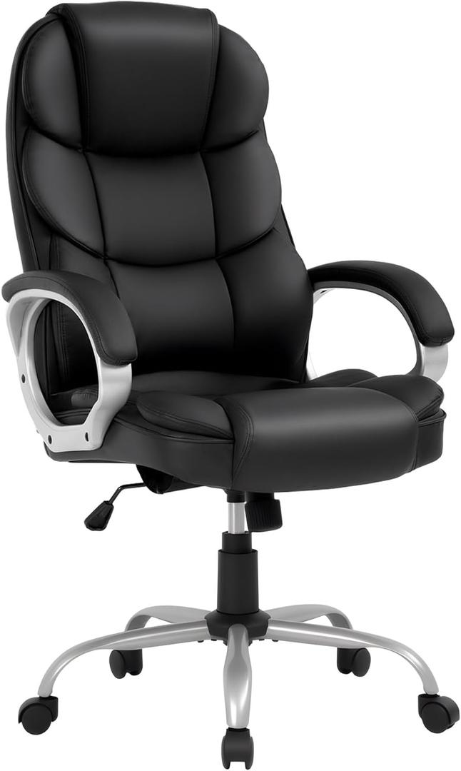 FDW Office Chair Computer High Back Adjustable Ergonomic Desk Chair Executive PU Leather Swivel Task Chair with Armrests Lumbar Support (Dark Black)