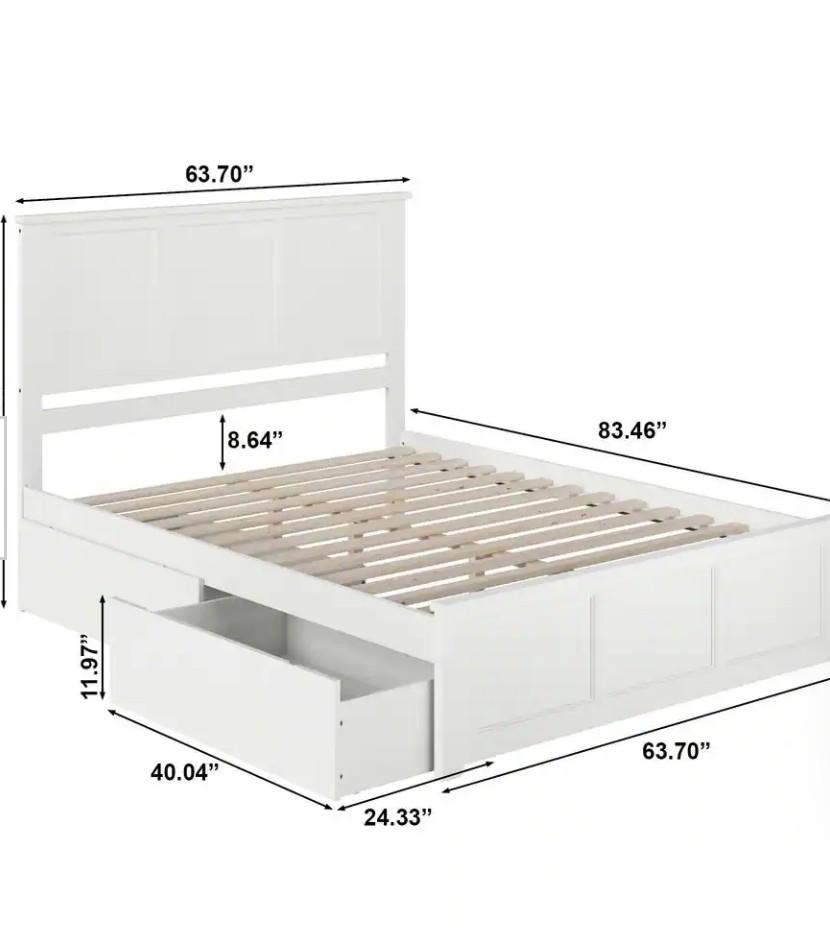 Afigurnishings Solid Wood White Bed Frame Queens Size