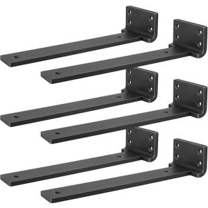 Heavy Duty Shelf Brackets, Floating Shelf Bracket 12 inch 6 Pack L Brackets for Shelves Black Metal Support Bracket for DIY Decorative with Screws