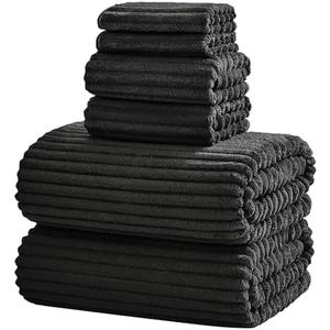 NALIVO 6-Piece Bath Towel Set(30"x60"), 2 Large Bath Towel Sheets, 2 Hand Towels and 2 Washcloths - Highly Absorbent Quick Dry Microfiber,Ultra Soft Towel Set for Bathroom (Black)