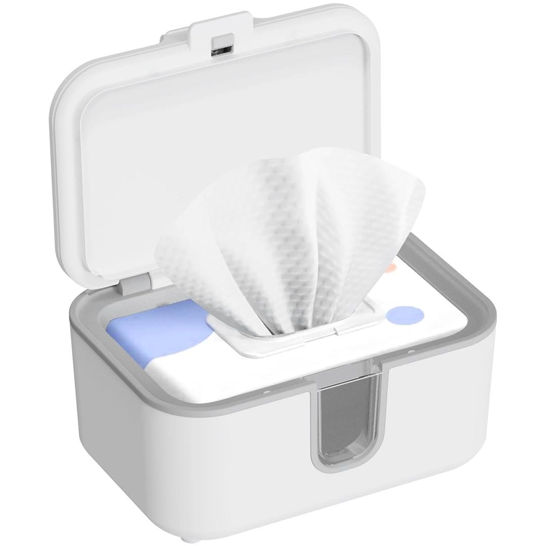 Baby Wipes Warmer, Larger Capacity Wipe Dispenser, Even Heating Diaper Wipe Warmer with Night Light, On/Off Switch, White