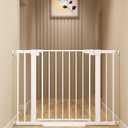 29-42 inches Metal Baby Gate for Stairs/Doorways, 30 inches Tall Pressure Mounted Pet Gates, Auto-Close Child Safety Gate, No Drilling Easy Walk-Through Dog Gate Indoor, White