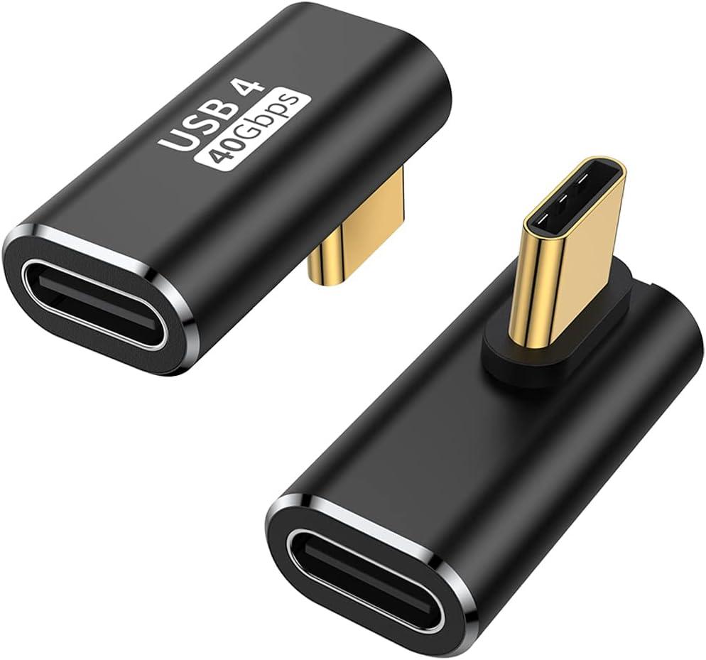 AuviPal 90 Degree USB C Adapter (2 Pack), L Shape Left and Right USB Type C Connector for Meta Quest, MacBook, iMac, iPad, iPhone 16 15 Series and Other Type C or Thunderbolt 4/3 Devices - Black
