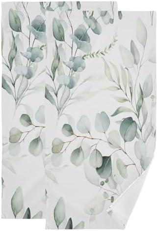 YOCIBIUT Sage Green Eucalyptus Hand Towels for Bathroom Set of 2,Absorbent Microfiber Watercolor Green Leaves Floral Kitchen Towels 14"x28",Leaf Decorative Bathroom Towels for Bath,Guest,Face,Shower