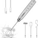 YUSWKO Rechargeable Milk Frother Handheld with 3 Heads, Silver Coffee Electric Whisk Drink Foam Mixer, Mini Hand Stirrer with 3 Speeds Adjustable for Latte, Cappuccino, Hot Chocolate, Egg