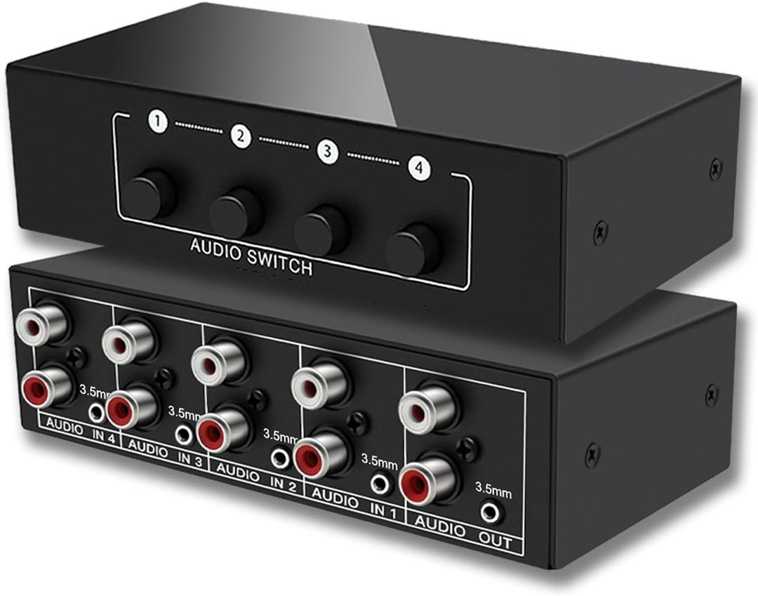 3.5mm Aux + RCA L/R Bi-Directional Stereo Audio Switch 4 in 1 Out A/B Analog Audio Switcher Selector