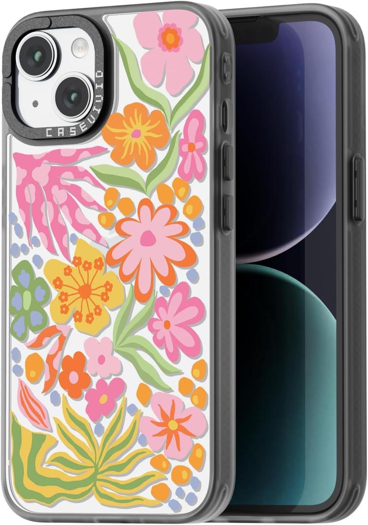 Compatible for iPhone 13 Case Cute Aesthetic - Durable Fashion Funny Phone Case - Girly Passion Flower Pattern Print Cover Design for Woman Girl 6.1 inches Black