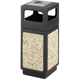 Safco Canmeleon Trash Can, 15 Gallons, Indoor and Outdoor Use, Durable & Weather-Resistant Commercial Garbage Can with Ashtray and Stone Panels, Black