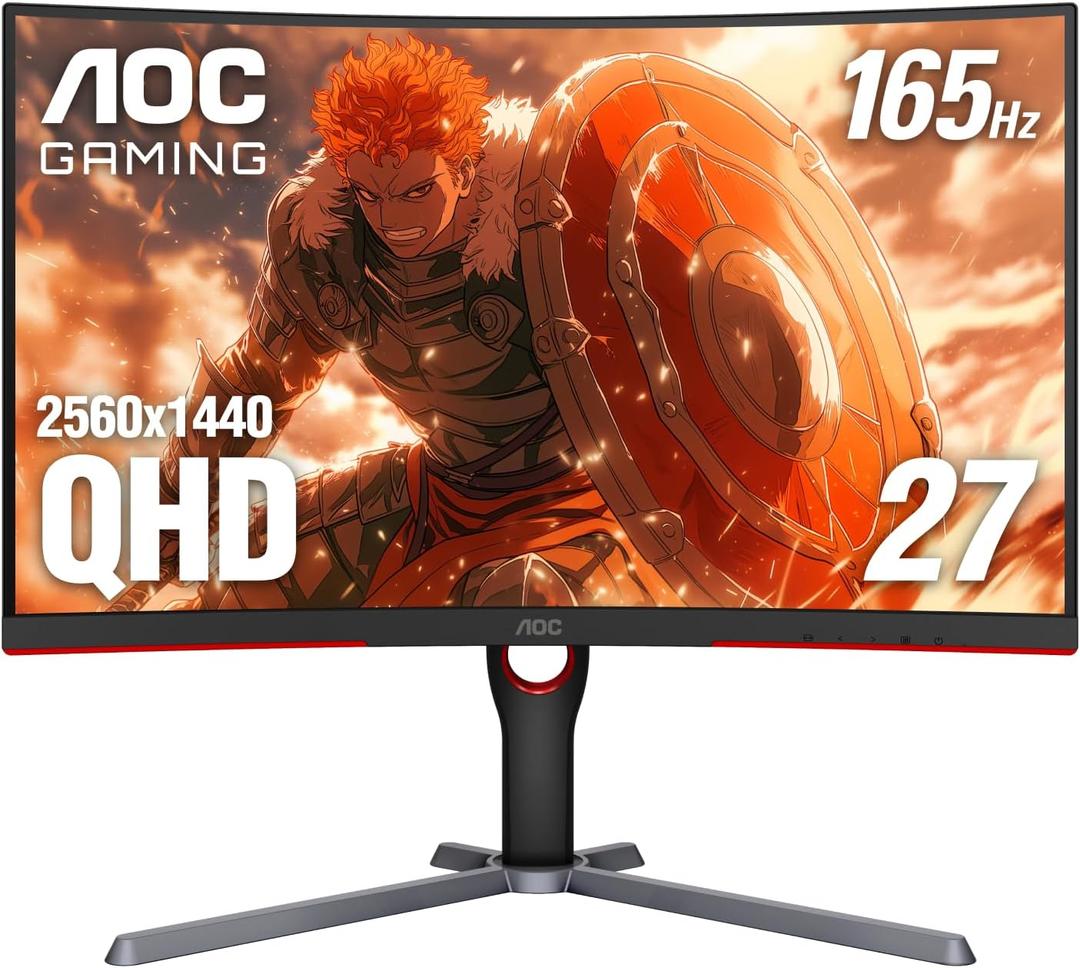 AOC GAMING CQ27G3S Frameless Curved Gaming Monitor, QHD 2K 2560x1440, 1000R VA, 165Hz 1ms, FreeSync Premium ,Black