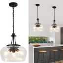 Modern Black Chandelier for Dining Room,3-Light Dining Room Light Fixture Over Table with 14.2" Clear Air Bubble Glass Shade,Industrial Hanging Pendant Lights Fixture for Kitchen Island Entryway Foyer