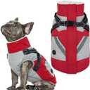 IECOii Dog Coat with Harness Built in -Red,Large- Waterproof Dog Winter Coat Back Zipper,Sweater for Dogs,Dog Jacket Clothes,Fleece Lined Dog Snow Jacket Snowsuit French Bulldog Havanais Shiba Inu (Large(Chest:24.4 in))