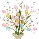 Chiisong 3 Pcs Artificial Easter Egg Flower Picks, Easter Table Centerpieces Decoration Floral Spray with Egg Colorful Berries Stems for Spring Vase Party Office Home Flower Arrangement