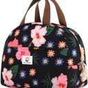 CaCTOUR Large Lunch Box for Women, Cute Lunch Box Cooler Bag, Portable Insulated LunchBox Reusable Corduroy Lunch Tote for Work/Travel/Picnic (Flower)