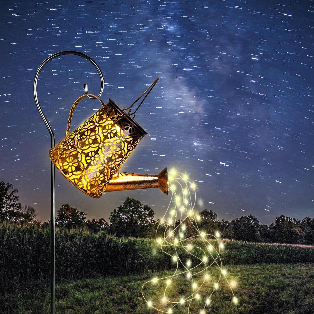 Solar Garden Watering Can Lights with Cascading Lights, Outdoor Hanging Lanterns for Garden Decor,Fairy Gardening Gifts for Mom Birthday, Perfect for Patio Yard Pathway (snowflake, Warm White)