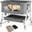 Bedside Dog Bed Co-Sleeper, 27-32 in Height Adjustable Pet Bassinet
6-Level Height Adjustment, Small & Medium Dogs & Cats, Bed Attachment Design, Lockable Wheels, 2 Removable Washable Cushions