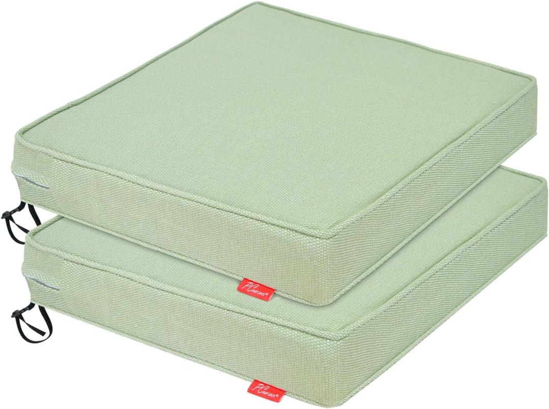 Pcinfuns Outdoor Chair Cushion 19 x 19 x 3 Inch Water Resistant & Fade Resistant Patio Furniture Cushions with Removable Cover and Adjustable Straps Set of 2,Light Green