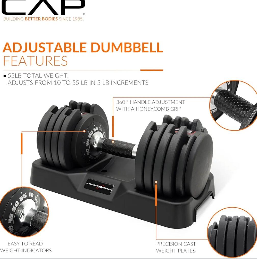 CAP ADJUSTABELL Adjustable Dumbbell Set, Premium Quick Select Adjustable Weights for Strength Training, Singles 55LBS