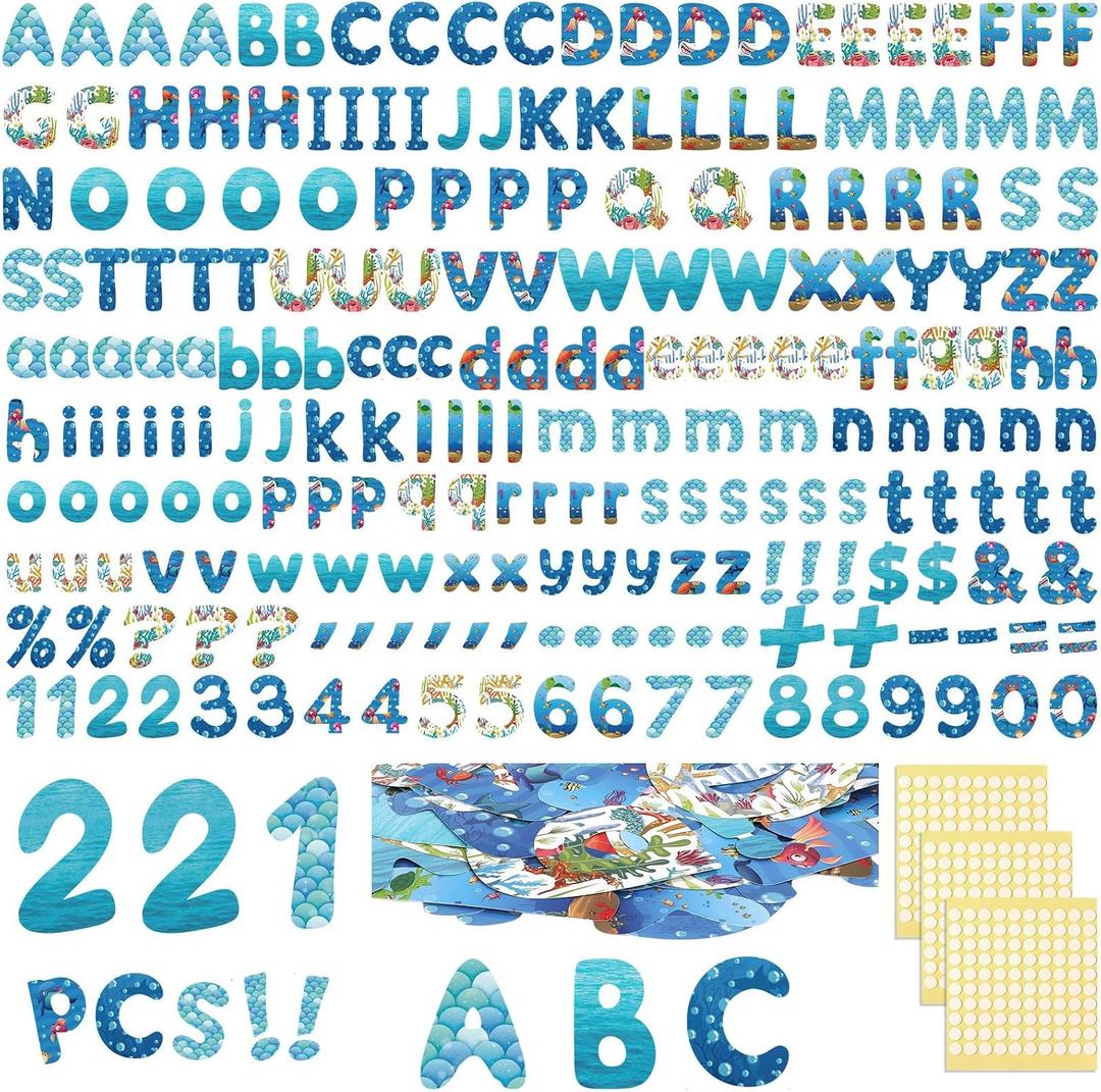221 Pcs Large 6" Ocean Bulletin Board Letters, Round Alphabet Number Punctuation Symbol Combo Letter Cutouts, Sea Classroom Decor for Back to School Chalkboard Poster Bulletin Board Wall