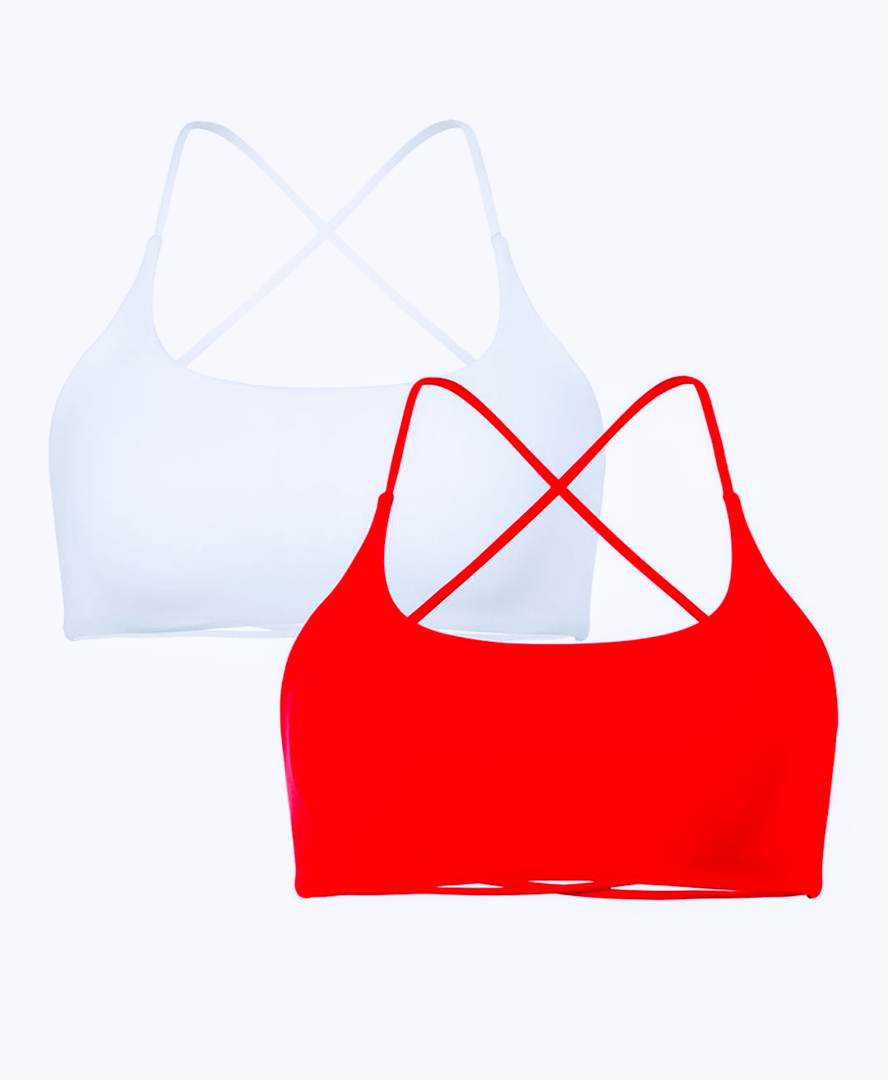 SUUKSESS Women 2 Piece Open Back Sports Bra Pack Strappy Workout Gym Yoga Crops (White & Red, M)
