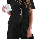 Ekouaer Pajamas Set for Women Short Sleeve Sleepwear Button Down Pjs Soft 2 Piece Lounge Sets Size S