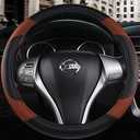 Leather Car Steering Wheel Cover, Non-Slip Car Wheel Cover Protector Breathable Microfiber Leather Universal Fit for Most Cars(Brown)