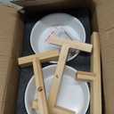 Elevated Ceramic Dog Bowl Set - Raised Dog Bowls with Non Slip Bamboo Stand, Food and Water Bowl Set for Kitty, Cats and Toy Breed Dogs, Pet Bowls, Weighted Dogs Dishes (5.1'', 2*16OZ, White)