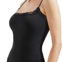 SUUKSESS Women Square Neck Lace Bodysuit Sleeveless Spaghetti Strap Tank Top (Black, S)