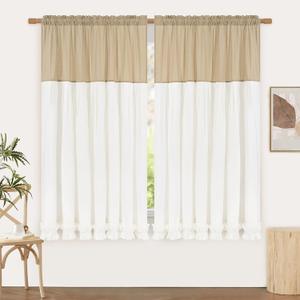 Likiyol Linen Curtains for Living Room 63 Inch Length Farmhouse Ruffle Curtains for Bedroom Light Filtering Window Curtain Rustic Country Drapes Rod Pocket Window Treatments, Linen White, 2 Panels