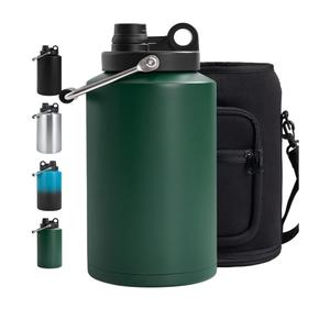 Insulated Gallon Jug with Handle, One Gallon, 128oz Stainless Steel, Large Double Vacuum Water Bottle for Cold Drinks, Wide Mouth, Sweat Proof, Carrier bag, Great for Travel, Camping, Green