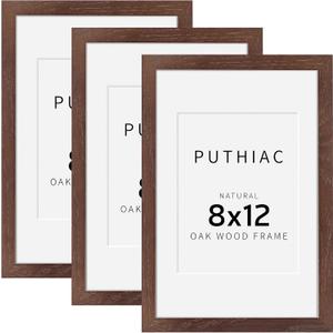 8x12 Oak Wood Picture Frams - Minimalist 8x12 Oak Wood Frames, 8"x12" Picture Frame Wood, Natural Solid Wooden Picture Frames for Wall Art Photo and Prints(3 Pack, Walnut)