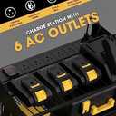 WellMall Power Tool Charging Station - 3 Layer Wall Mount Power Tool Organizer with Charging Station for Power Drill, 6AC Outlets, Great as Heavy Duty Tool Rack & Tool Holder for Garage Organization (Black-Metal Sheet Panels)