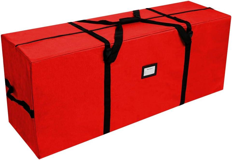 OurWarm Christmas Tree Storage Bag Extra Large Heavy Duty Storage Containers for 8 Ft Artificial Tree 600D Oxford Xmas Holiday Tree Storage Bags with Reinforced Handles Zipper, Red 50" x 15" x 20"