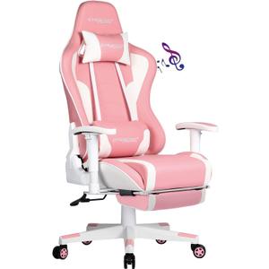 GTRACING Gaming Chair with Footrest Speakers Video Game Chair Bluetooth Music Heavy Duty Ergonomic Computer Office Desk Chair (Pink)