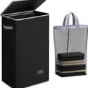 SOLEDI Slim Laundry Hamper with Lid, Narrow Laundry Basket with Removable Bags, Dirty Clothes Hamper with handle, Small Hamper perfect for Laundry room, Bathroom, Bedroom, Small spaces. 70L Black