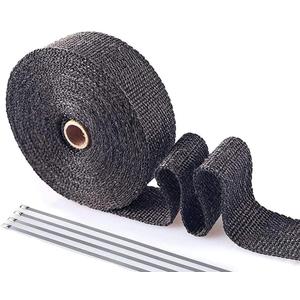 Exhaust Wrap Black 1" x 16' Roll for Motorcycle Fiberglass Heat Shield Tape with 4PC Stainless Ties (black)