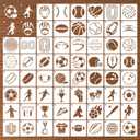 60Pcs Sport Stencils for Crafts on Wood Burning Patterns, 3*3 Inch Football Volleyball Reusable Wall Stencils for Painting, Art Painting on Wood Wall Canvas Template for DIY Canvas Art Projects Walls