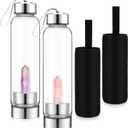 meekoo 2 Pieces Crystal Glass Water Bottle with Gemstone Center Natural Amethyst and Rose Quartz Clear Water Bottle Quartz Crystal Cup Energy Cup for Healing and Wellness