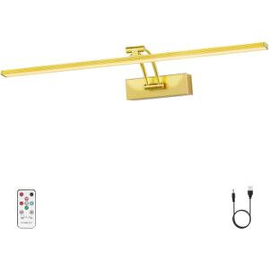24 inch Picture Light Battery Operated for Wall, Wireless Art Lights for Painting with Remote, 6400mAh Cordless LED Gallery Lighting, Dimmable for Display Frame Lights, Gold