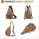 Canvas Sling Bag for Women Men, Convertible Crossbody Backpack with Leather Trim, Vintage Anti-Theft Chest Bag for Travel, Coffee