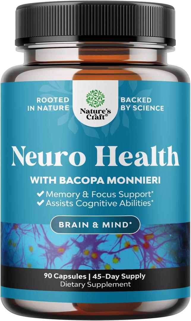 Nootropic Brain Supplement for Memory and Focus Support - Vitamins for Mental Support & Clarity with Bacopa Monnieri, VIT A, B6, Riboflavin, Niacin, Thiamin & Folate - Cognitive Complex , 90 Count