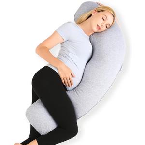 Momcozy Pregnancy Pillows for Side Sleeping, J Shaped Maternity Body Pillow for Pregnancy, Soft Pregnancy Pillow with Jersey Cover for Head Neck Belly Support, Grey(1 Count (Pack of 1))