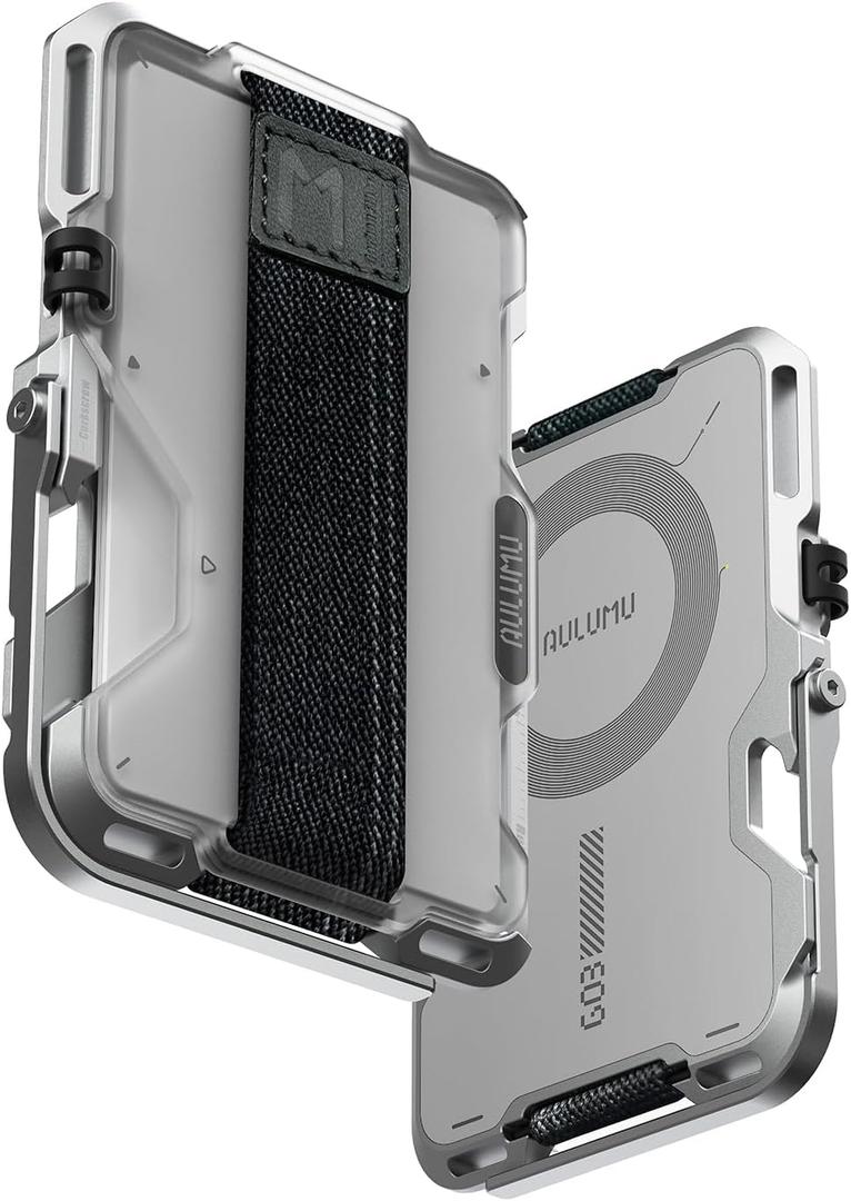 Aulumu G03 Transparently Magnetic Wallet Card Holder | Magnetic Wallet Compatible with MagSafe | Multi Function - Mobile Phone Stand/Grip | Bottle Opener | RFID Shielding Card - Translucent White