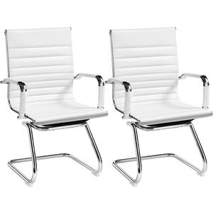 Yaheetech Faux Leather Office Reception Chair Without Wheels Mid Back Ergonomic Guest Chairs for Conference Reception Room Waiting Room, Set of 2 White Yaheetech Faux Leather Office Reception Chair Without Wheels Mid Back Ergonomic Guest Chairs for Conference Reception Room Waiting Room, Set of 2 White