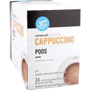 Amazon Brand - Happy Belly Cappuccino Coffee Pods Compatible With K Cup Brewers, Light Roast, Caramel Flavored, 24 Count, 12.72 ounce (Pack of 1)