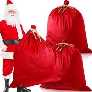 Eccliy 36 x 27 Inch Santa Christmas Gift Bag Extra Large Red Velvet Present Sack Bag with Drawstring for Xmas Party Favor Supplies Holiday Party Supply Wrapping(3 Pcs)
