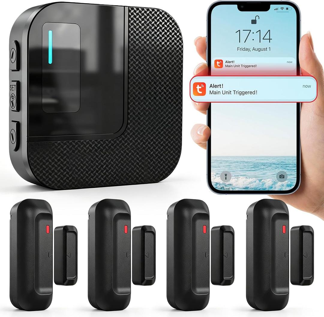 WiFi Door Chime, SanJie Door Sensor Alarm with Phone Notifications for Kids Safety & Dementia Care, Door Open Alert for Home Security and Business Use, 20 Chimes, 5 Volume Levels, 2.4GHz Only