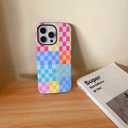 Compatible with iPhone 14 Plus Case, Cute Fashion Aesthetic Colorful Checkered Pattern Cover for Women, Shockproof Soft TPU and Hard PC Protective Phone Case for iPhone 14 Plus 6.7"