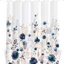 Tititex Aesthetic Navy Blue Floral Shower Curtain Sets, Watercolor Gold Flowers Leaves Bathroom Decorative 60x71 Inch Polyester Waterproof Fabric Bath Curtain with Hooks
