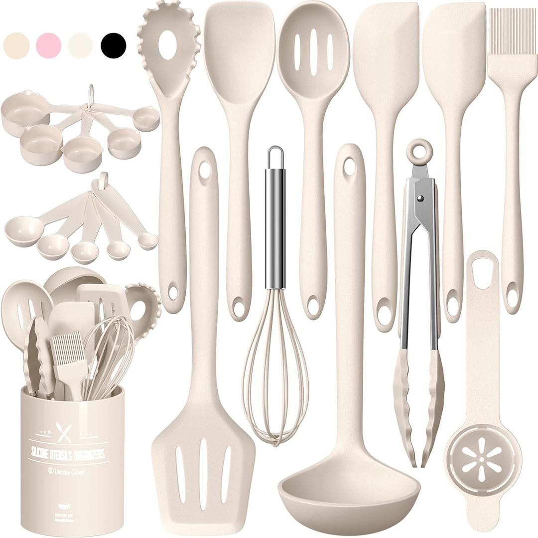Silicone Kitchen Cooking Utensils Set, Umite Chef 22Pcs Heat Resistant Kitchen Utensils, Spatula, Spoon, Whisk, Dishwasher Safe Kitchen Utensil Gadgets Tools Set for Nonstick Cookware(Khaki) Silicone Kitchen Cooking Utensils Set, Umite Chef 22Pcs Heat Resistant Kitchen Utensils, Spatula, Spoon, Whisk, Dishwasher Safe Kitchen Utensil Gadgets Tools Set for Nonstick Cookware(Khaki)